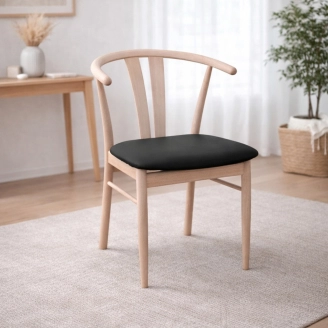 Maja spisebordsstol - bøg m/sort læder - Spisebordsstole i læder