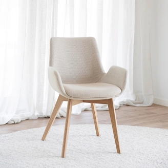 2 x Drimsdale spisebordsstol - beige m/lakeret eg - Spisebordsstole i stof