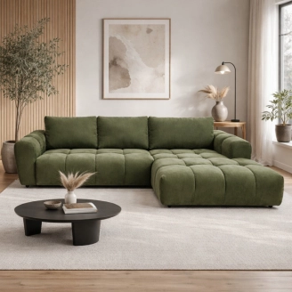 Columbia h&oslash;jrevendt chaiselongsofa i gr&oslash;nt stof &ndash; hurtig levering - 