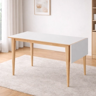 Frida spisebord m/klap - massiv eg olie/grå laminat - 120x75 cm - Spiseborde med udtræk