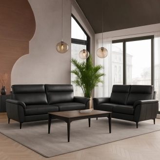 Alto 3+2 pers. sofas&aelig;t, sort semianilin l&aelig;der - hurtig levering - 