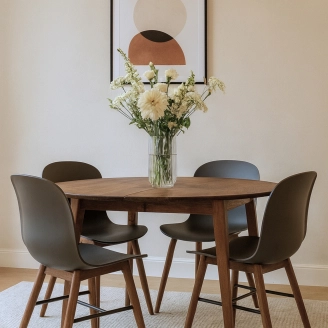 Tunø Ø120 spisebord inkl. 2 tillægsplader - massiv eg/smoked - Spiseborde med udtræk