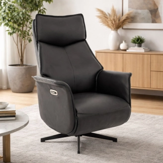 Toke elbetjent lænestol m/indbygget fodhviler - sort læder - Forma