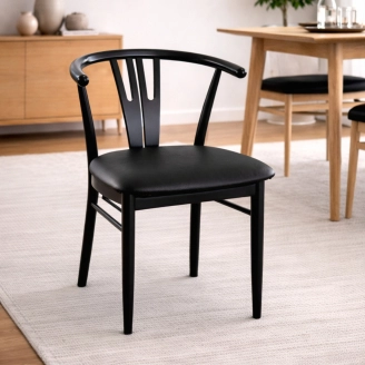 Vega spisebordsstol - sortlakeret m/sort læder - Rydeberg Furniture