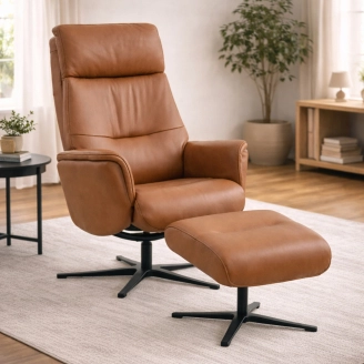 Malthe lænestol m/skammel - cognac semianilin læder - ▶ LÆNESTOLE