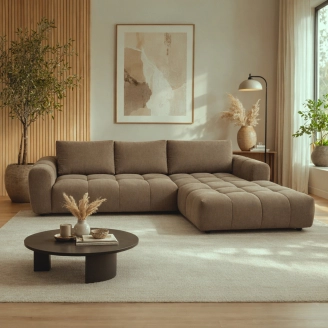 Columbia højrevendt chaiselongsofa i brunt stof – hurtig levering - 