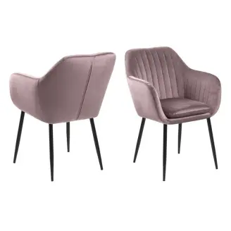 Emilia armstol - rosa velour m/sorte metal ben - Actona Company
