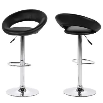 2 x Plump barstol - sort læderlook/krom - 