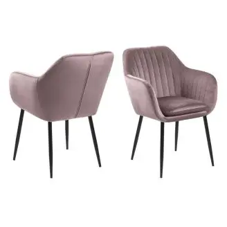 Emilia armstol - rosa velour m/sorte metal ben - Spisebordsstole i velour
