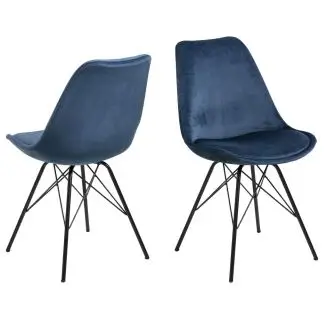 2 x Eris spisebordsstol - marineblå velour/sort - Spisebordsstole i velour