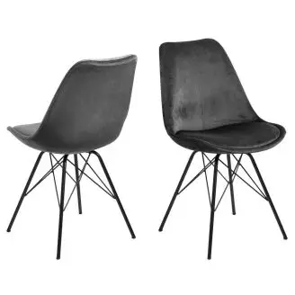 2 x Eris spisebordsstol -  mørkegrå velour/sort - Spisebordsstole i velour