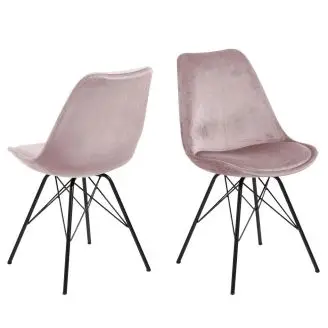 2 x Eris spisebordsstol - rosa velour/sort - Spisebordsstole i velour