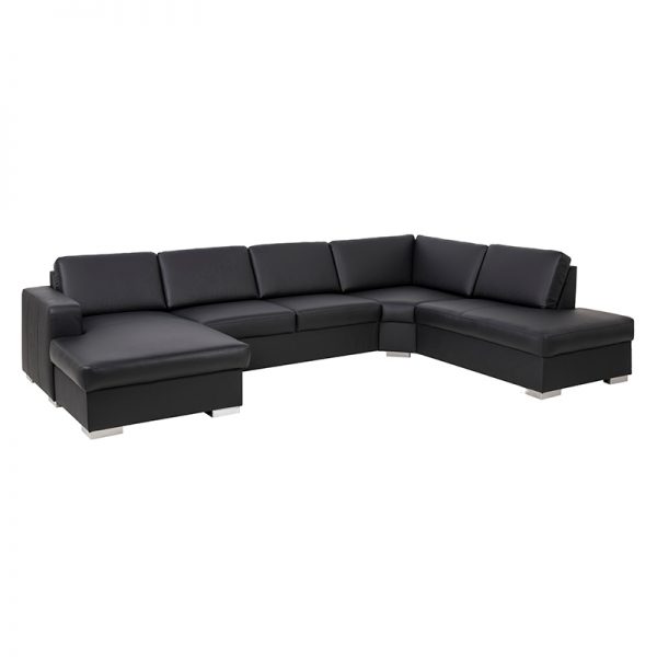 Construct U sofa med open end og chaiselong i sort PU læder med merano arm