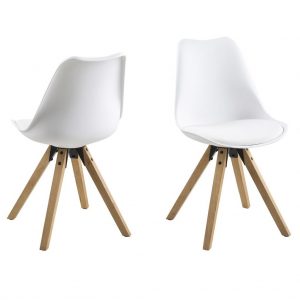2 x Dima spisebordsstol – hvid PU m/olieret egetrælsstel