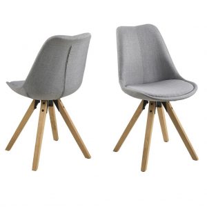 2 x Dima spisebordsstol – lysegrå stof m/egetræsstel