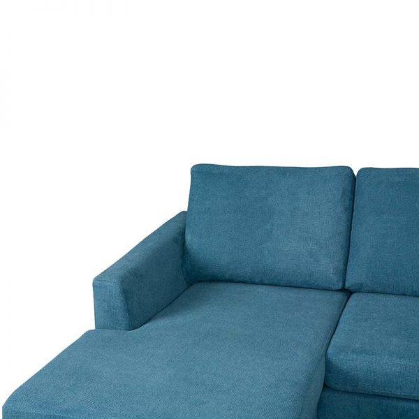 Dublin U sofa med sorte metalben og blåt stof chaiselong