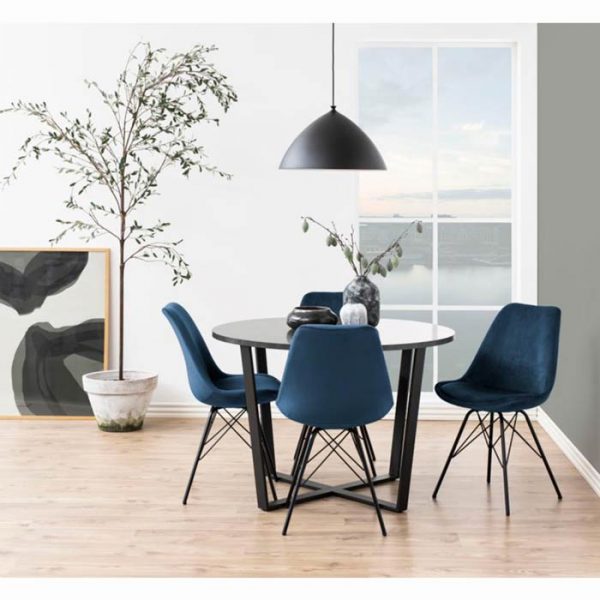 Eris spisebordsstole blå velour med krom ben miljøfoto
