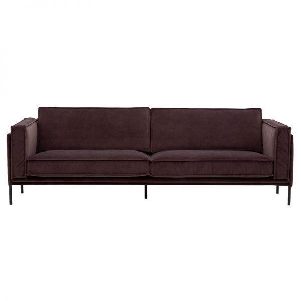 Folkland 3 personers sofa XL brun velour forfra