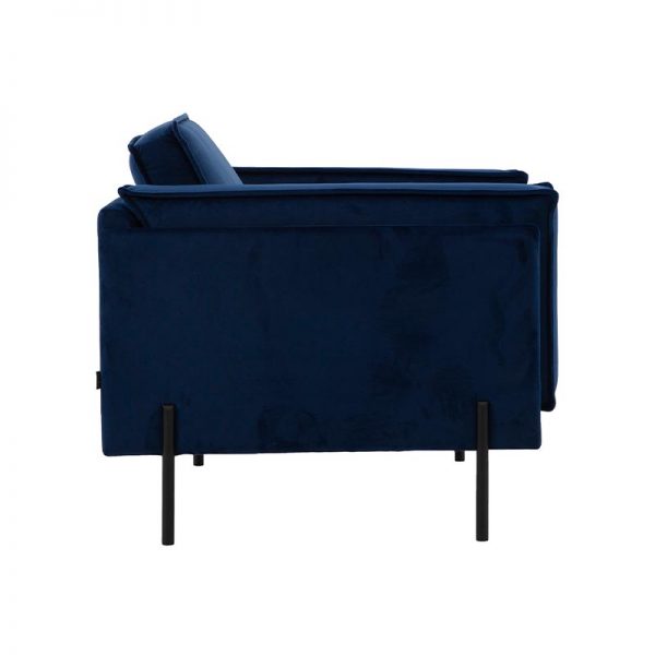Folkland mørkeblå velour 1 personers sofa lænestol fra siden