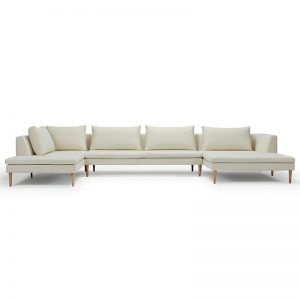 Kragelund Calina U-sofa m/chaiselong og open-end – stof/læder