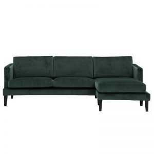 Lavar 25 personers sofa med chaiselong i grøn velour med sorte ben