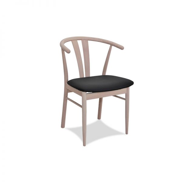 Maja spisebordsstol bøg med sort læder forfra