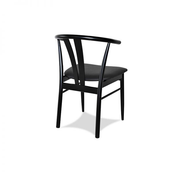 Maja spisebordsstol sortlakeret med sort læder bagfra