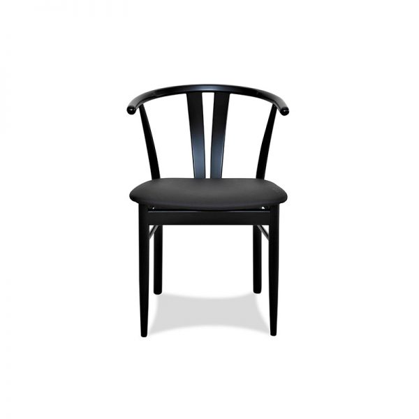 Maja spisebordsstol sortlakeret med sort læder forfra