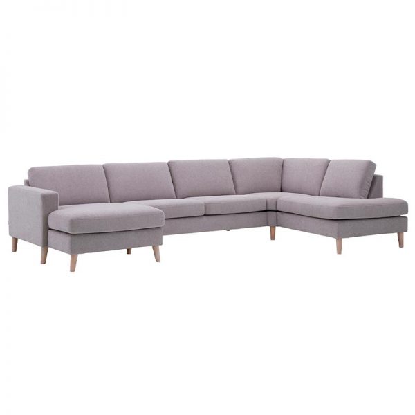 Nordic U sofa med open end og chaiselong med lyse træben
