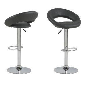 Plump barstol – grå læderlook/krom