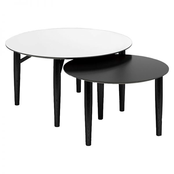 Thomsen Furniture Katrine sofabordssæt runde sort og hvid nanolaminat