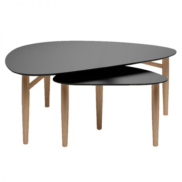 Thomsen Furniture Katrine sofabordssæt sort nanolaminatmed egetræsben