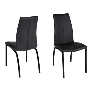 4 x Thor spisebordsstol – sort læderlook/sort metalstel